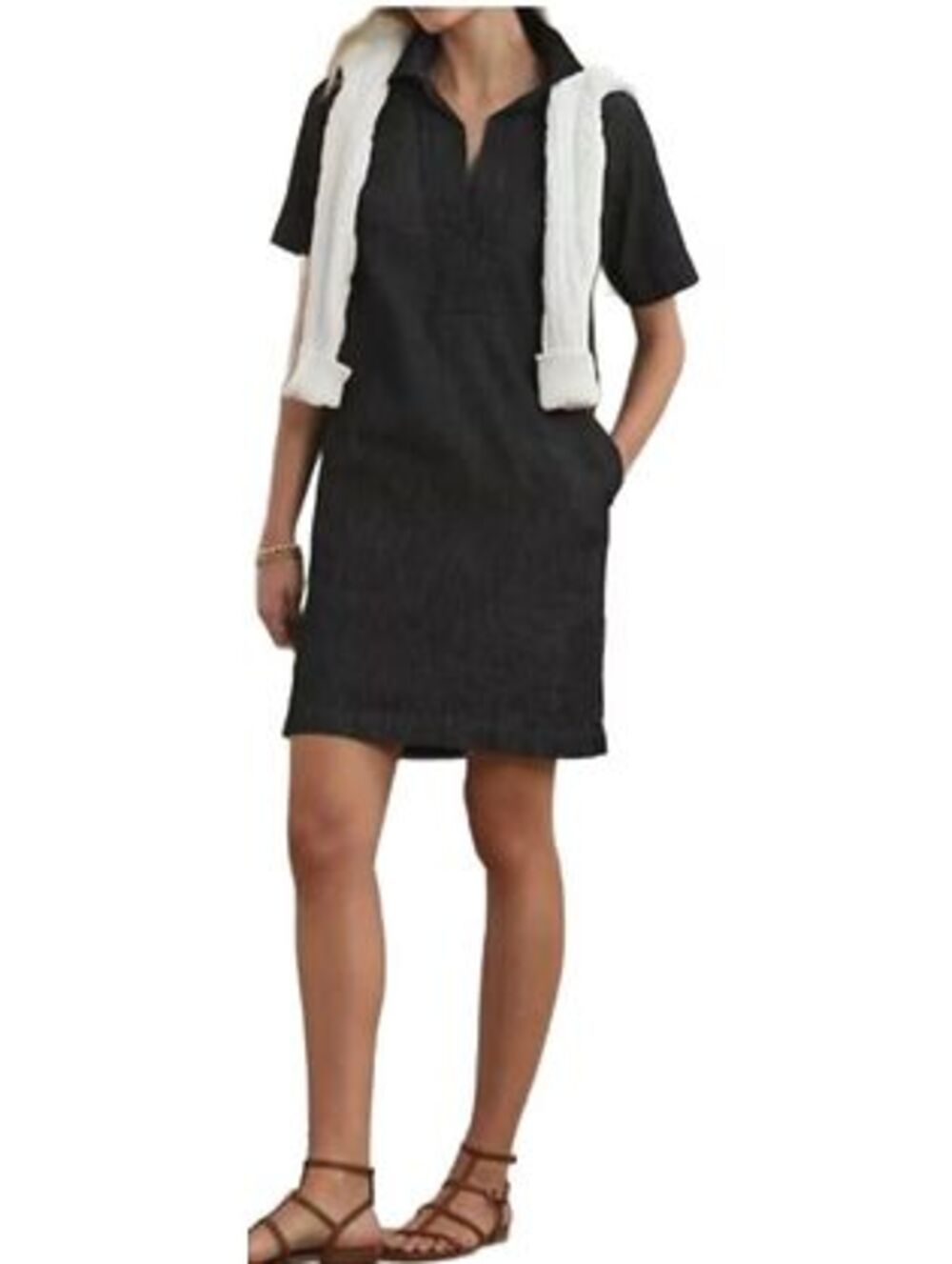 Lauren Ralph Lauren Denim Shift Dress Small Dark Wash Collared V Neck Pockets
